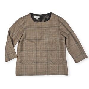 Pendleton Virgin‎ Wool Brown Plaid 3/4 Sleeve Blouse Women's Size 10